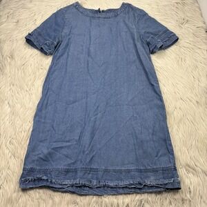 Gap Women's S Short Sleeve Chambray Shift Dress Fringe Tiered Hem Sleeves Boho